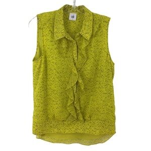 CAbi #3071 Chartreuse Reign Ruffle, Sleeveless Blouse - Sz S